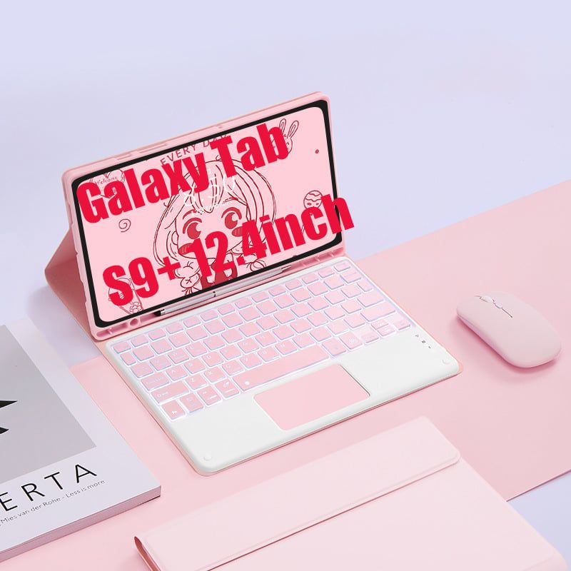 SHARGE - Teclado y Ratón BT Galaxy Tab S10+/S9+/S9FE+ 12.4in Backlight Ñ-Rosa