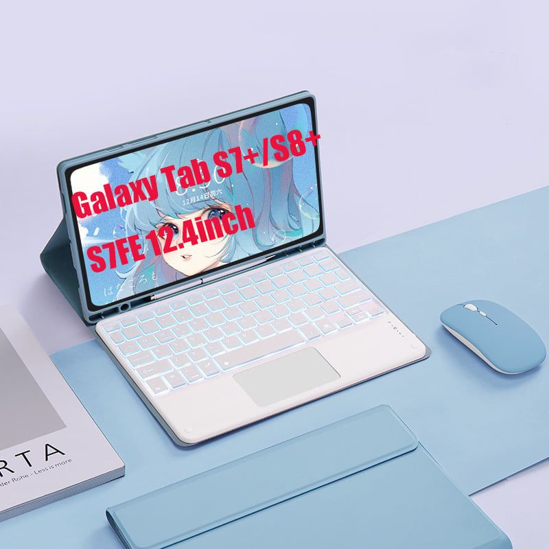 SHARGE - Teclado y Ratón BT Tab S7+S8+S7FE 12.4in Backlight Tocar Ñ-Azul