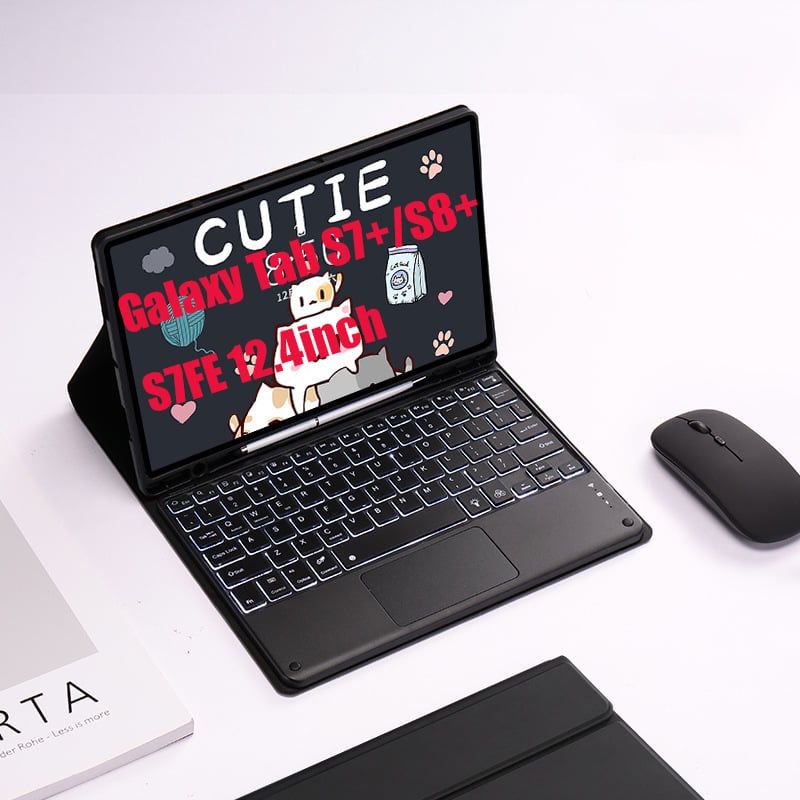 SHARGE - Teclado y Ratón BT Tab S7+S8+S7FE 12.4in Backlight Tocar Ñ-Negro
