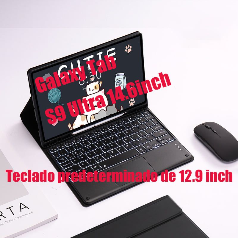 SHARGE - Teclado y Ratón BT Galaxy Tab S9 Ultra 14.6in Backlight Tocar Ñ-Negro
