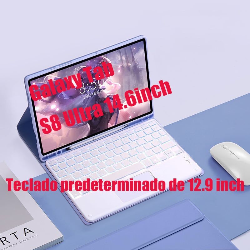 SHARGE - Teclado y Ratón BT Galaxy Tab S8 Ultra 14.6in Backlight Tocar Ñ-Purple