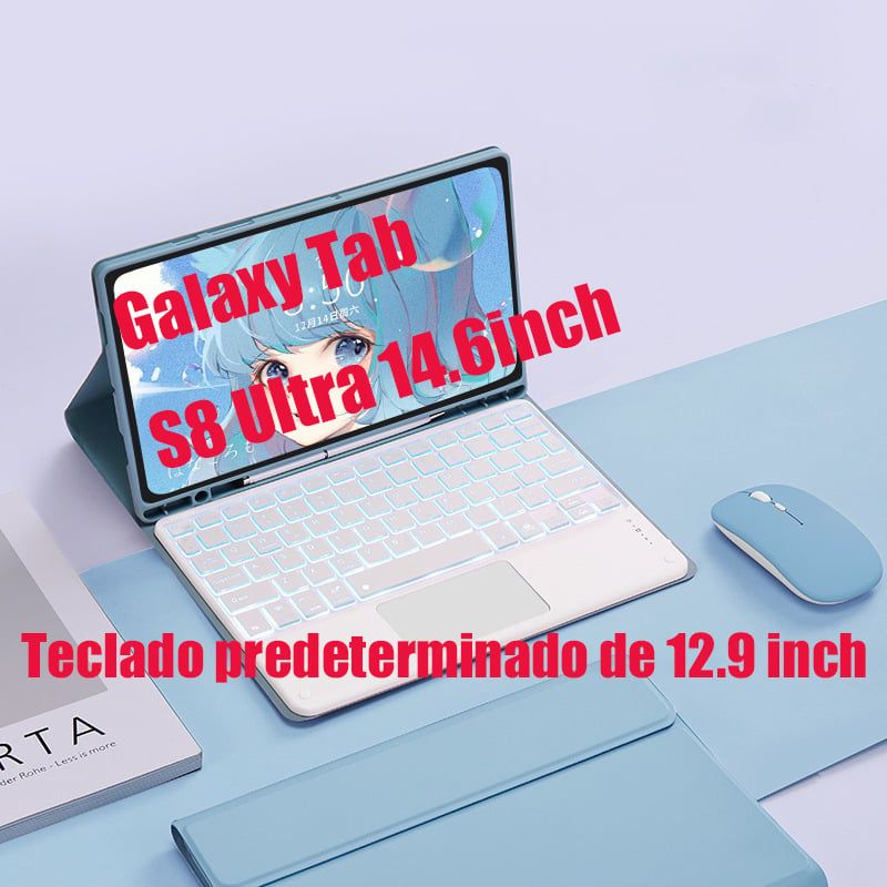 SHARGE - Teclado y Ratón BT Galaxy Tab S8 Ultra 14.6in Backlight Tocar Ñ-Azul.