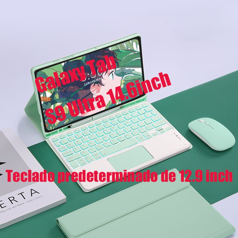 SHARGE - Teclado y Ratón BT Galaxy Tab S9 Ultra 14.6in Backlight Tocar Ñ-Verde
