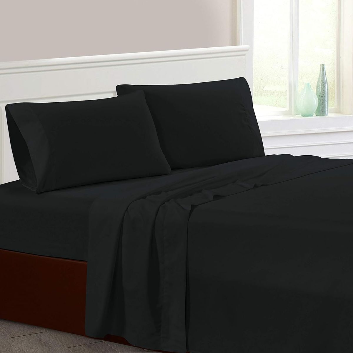 GENERICO - SABANA DE ALGODON UNICOLOR 1.5 PLAZAS NEGRO 3 PIEZAS GRS