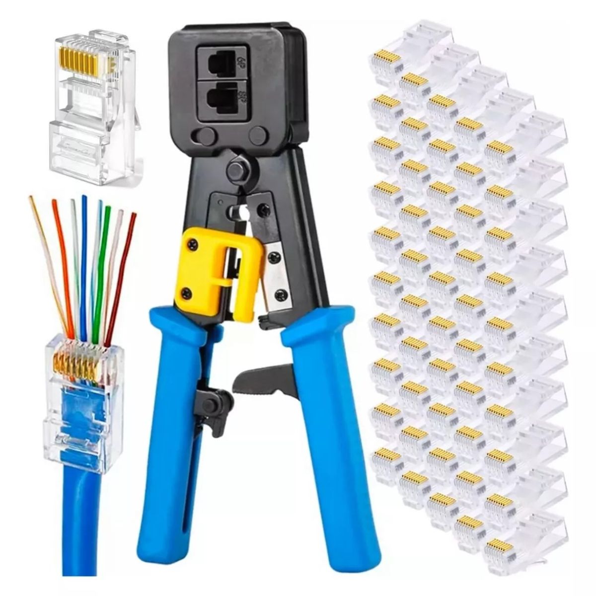 MUNDO MAGIA - Crimpeadora Ez Rj45 +50 Conector Cat6 Prensa Anticorte