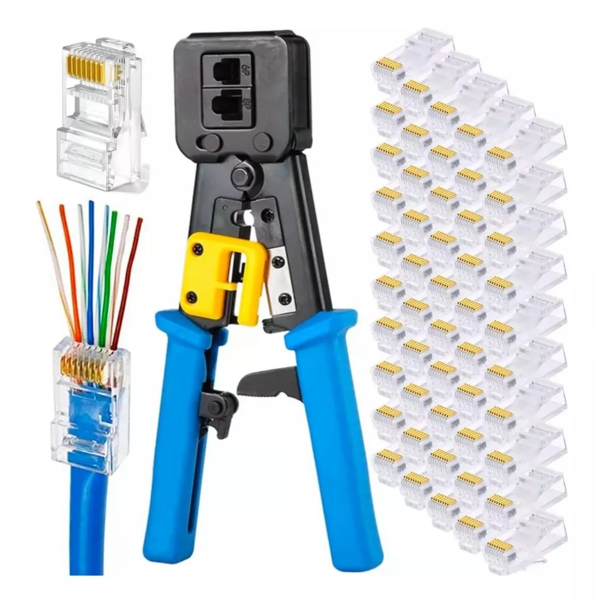 MUNDO MAGIA - Crimpeadora Ez Rj45 +50 Conector Cat6 Prensa Anticorte