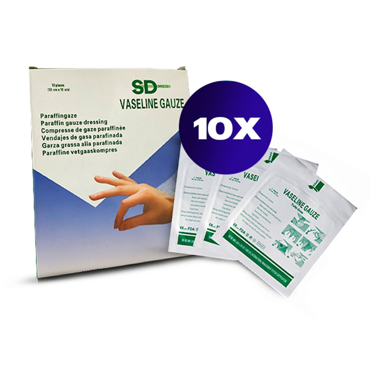 SDFIT - Pack 10x - Gasa Parafinada Estéril 10x10cm