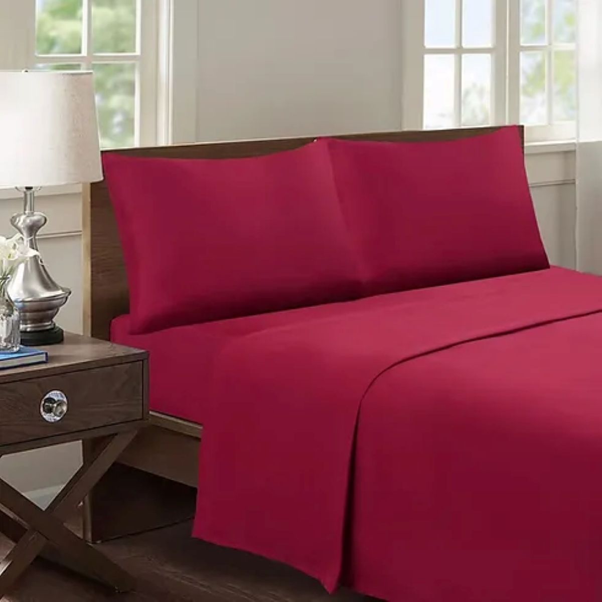 GENERICO - SABANA DE ALGODON UNICOLOR KING BURDEO 4 PIEZAS GRS