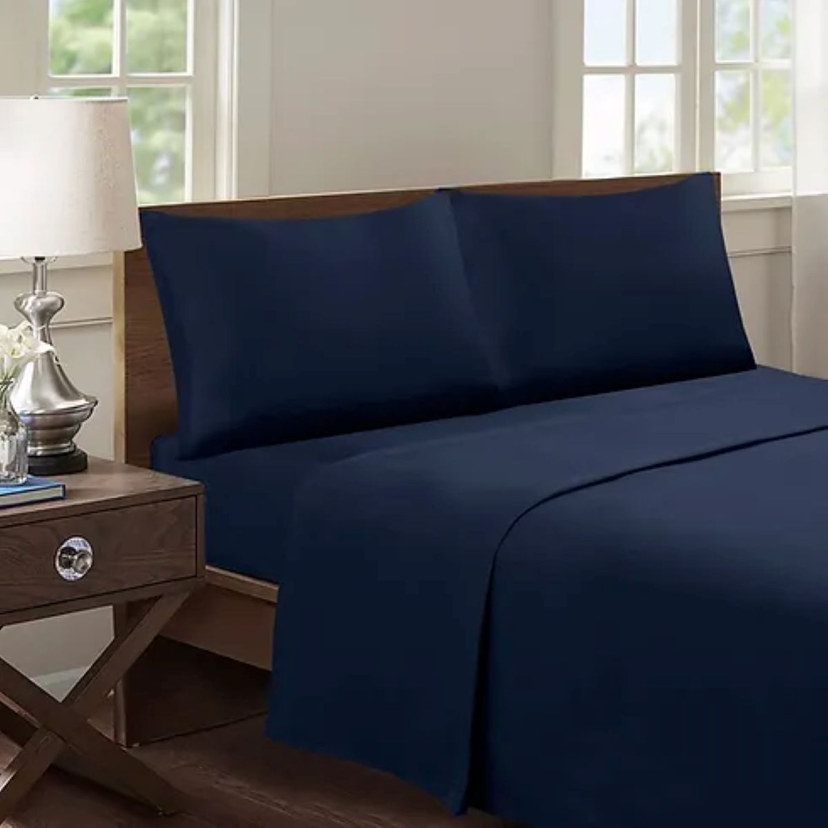 GENERICO - SABANA DE ALGODON UNICOLOR KING AZUL OSCURO 4 PIEZAS GRS