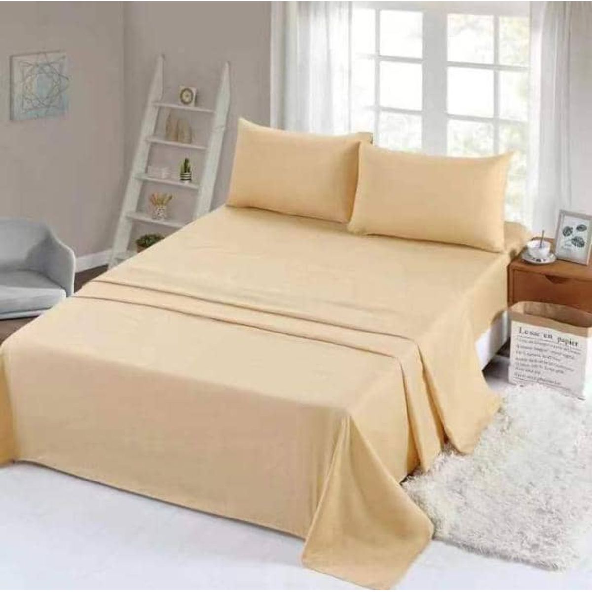 GENERICO - SABANA BEIGE KING UNICOLOR 4 PIEZAS MATERIAL DE ALGODON WYM