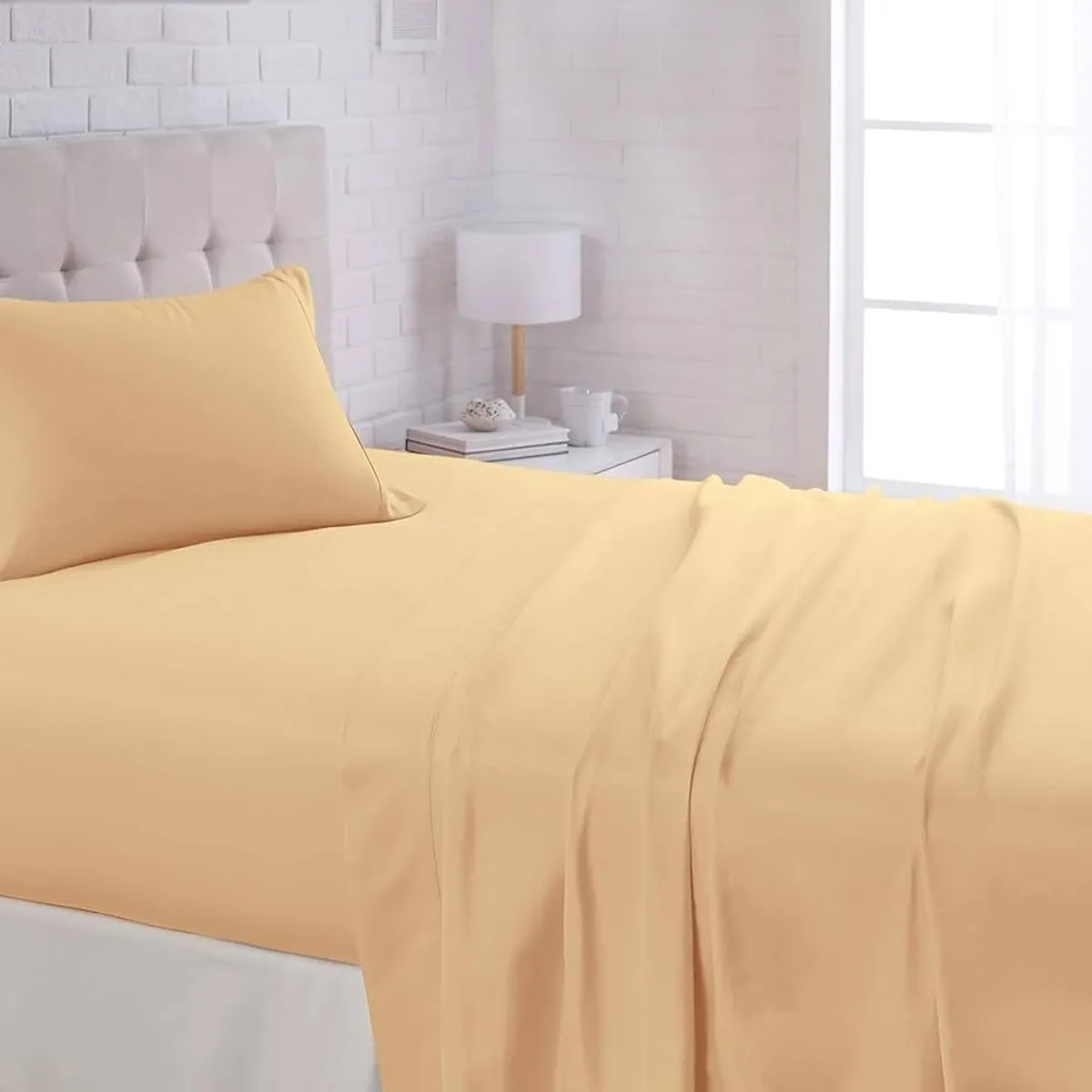 GENERICO - SABANA BEIGE KING UNICOLOR 4 PIEZAS MATERIAL DE ALGODON WYM