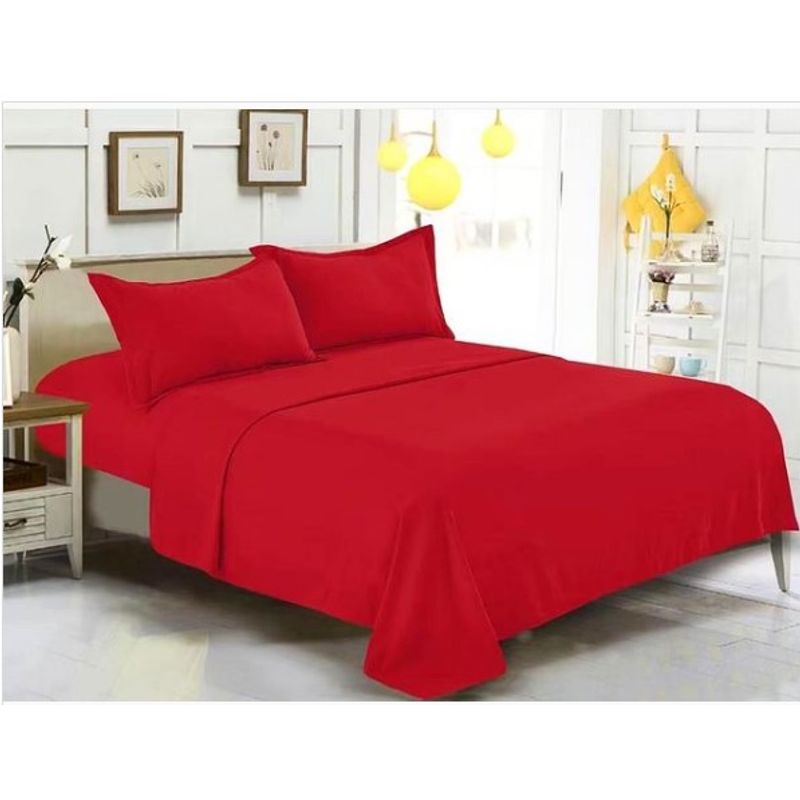 GENERICO - SABANA ROJO KING UNICOLOR 4 PIEZAS MATERIAL DE ALGODON WYM