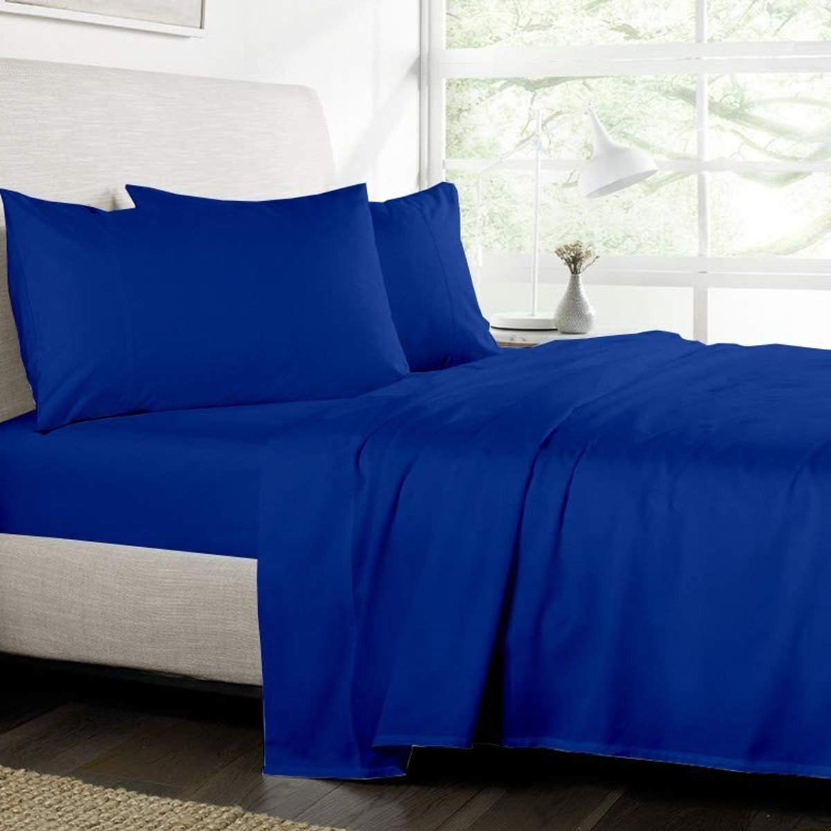 GENERICO - SABANA AZUL KING UNICOLOR 4 PIEZAS MATERIAL DE ALGODON WYM