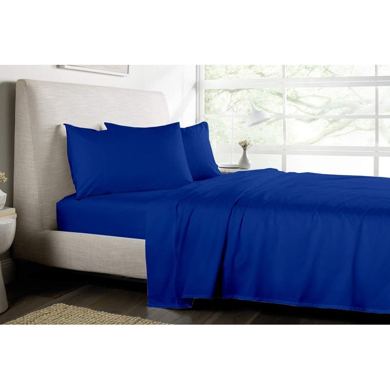 GENERICO - SABANA AZUL KING UNICOLOR 4 PIEZAS MATERIAL DE ALGODON WYM