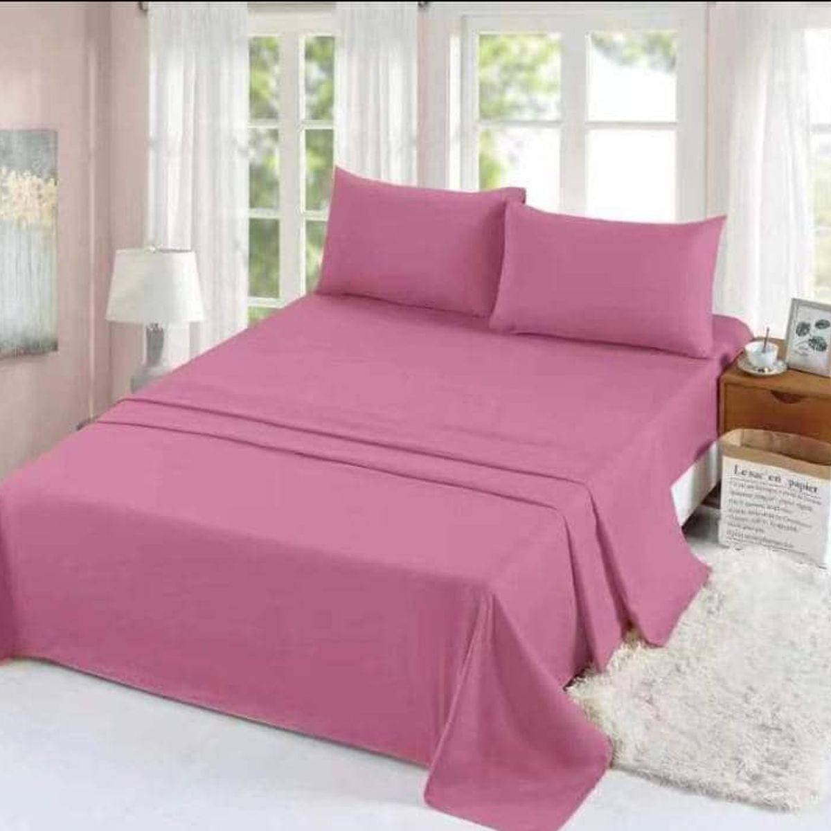 GENERICO - SABANA ROSA 2 PLAZA UNICOLOR 4 PIEZAS MATERIAL DE ALGODON WYM