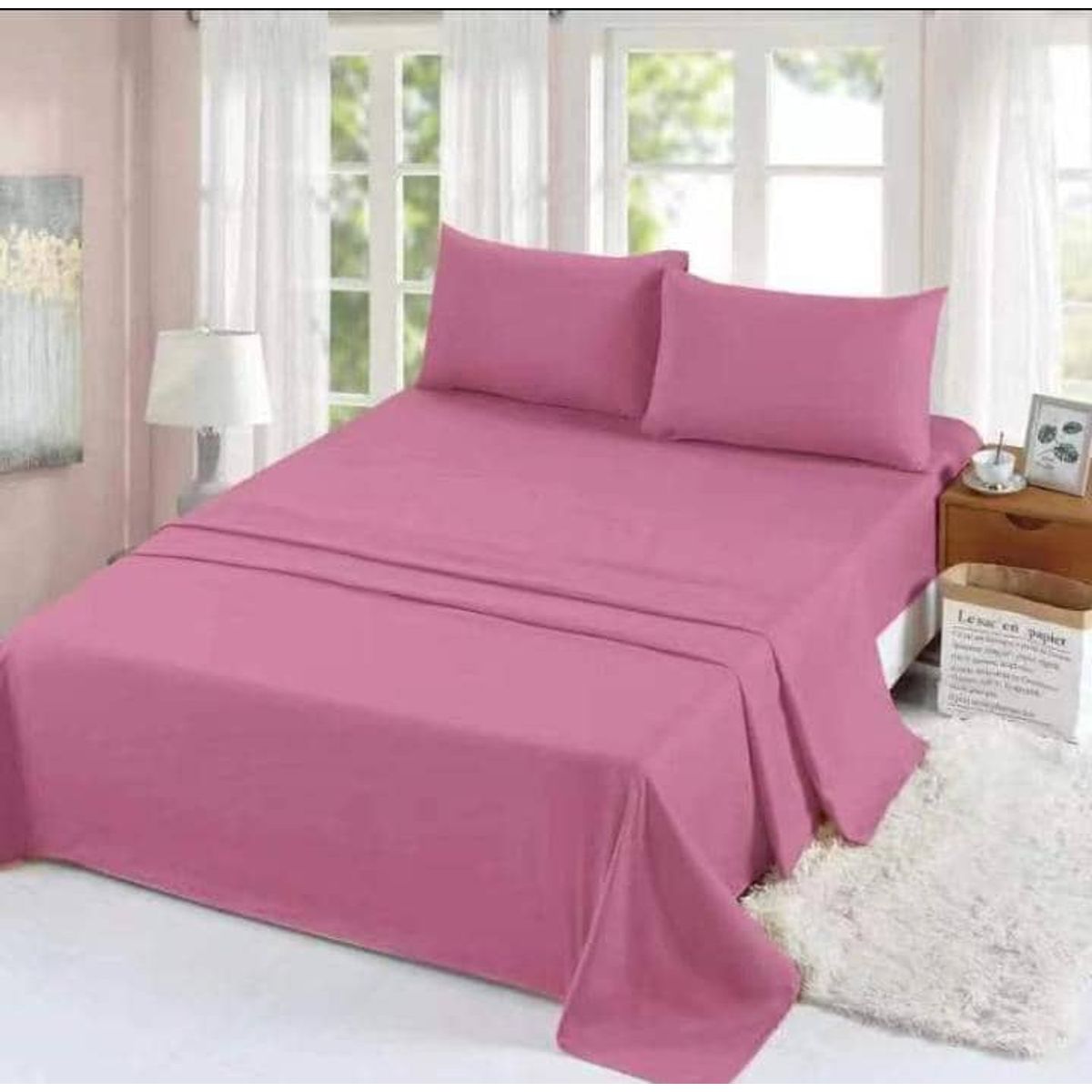 GENERICO - SABANA ROSA 2 PLAZA UNICOLOR 4 PIEZAS MATERIAL DE ALGODON WYM