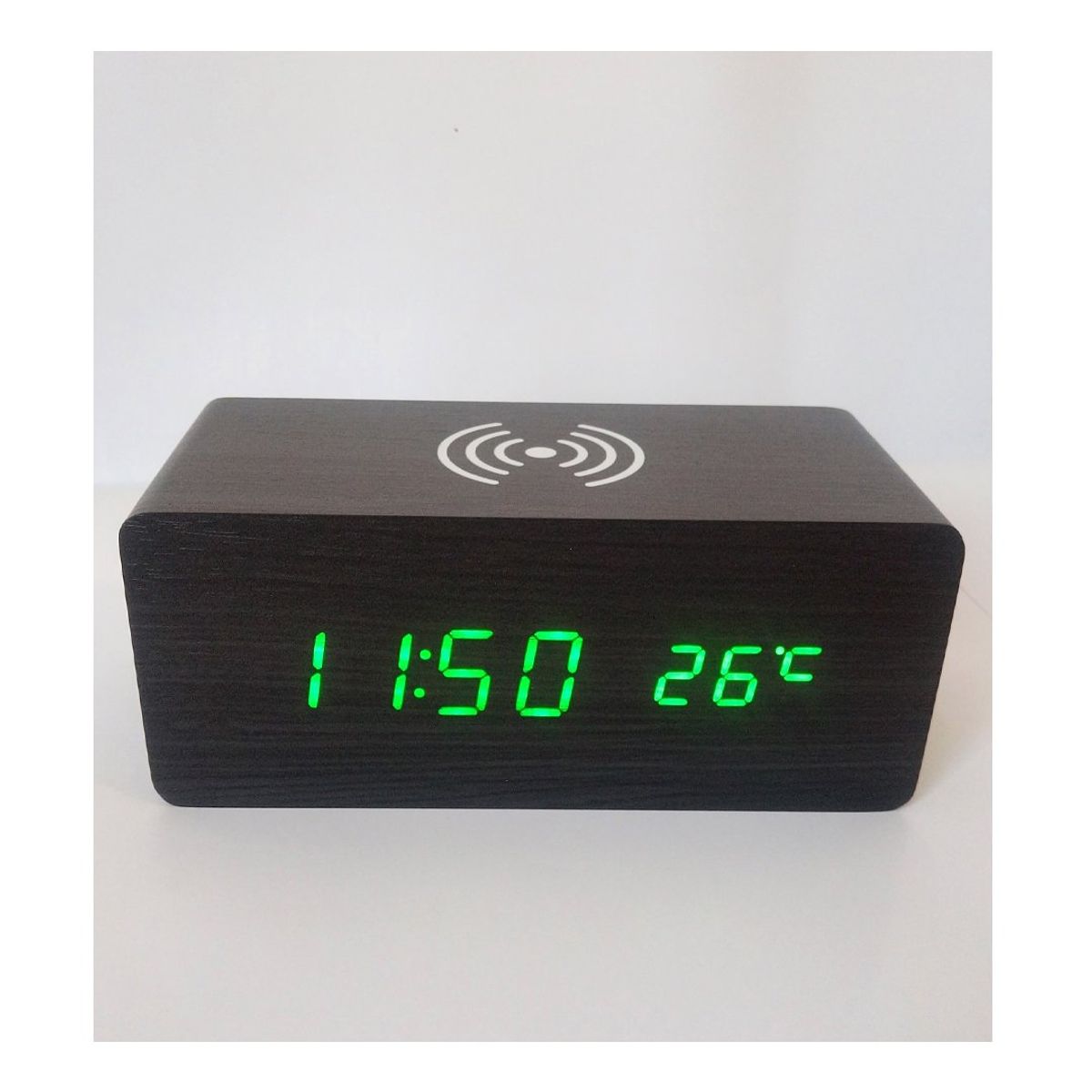 GENERICO - Reloj Inalámbrico de Madera con Carga para Teléfono Móvil NEGRO