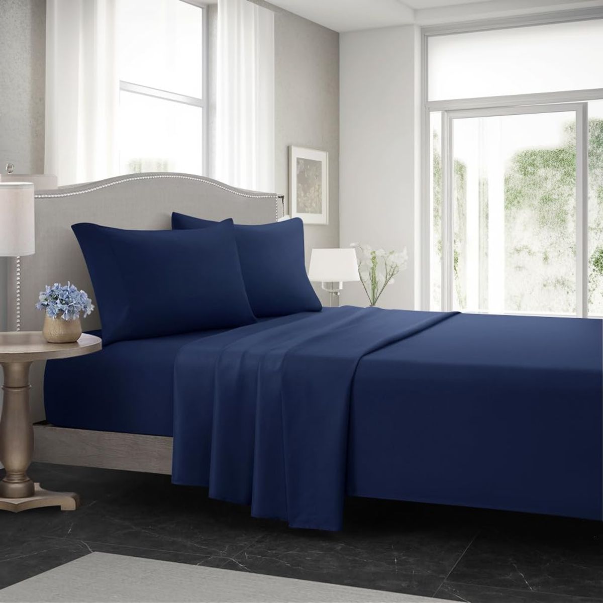 GENERICO - SABANA UNICOLOR 4 PIEZAS MATERIAL DE ALGODON AZUL MARINO KING GRS