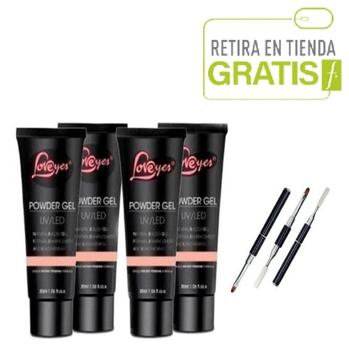 LOVEYES - Kit 4 Polygel Manicure Loveyes 30ml + Pincel para Polygel