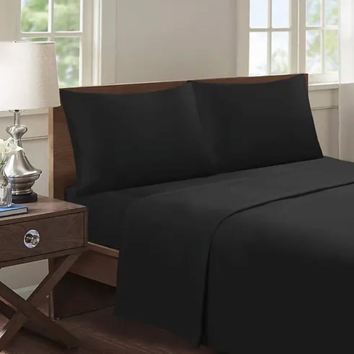 GENERICO - SABANA UNICOLOR 4 PIEZAS MATERIAL DE ALGODON NEGRO 1.5 PLAZA GRS