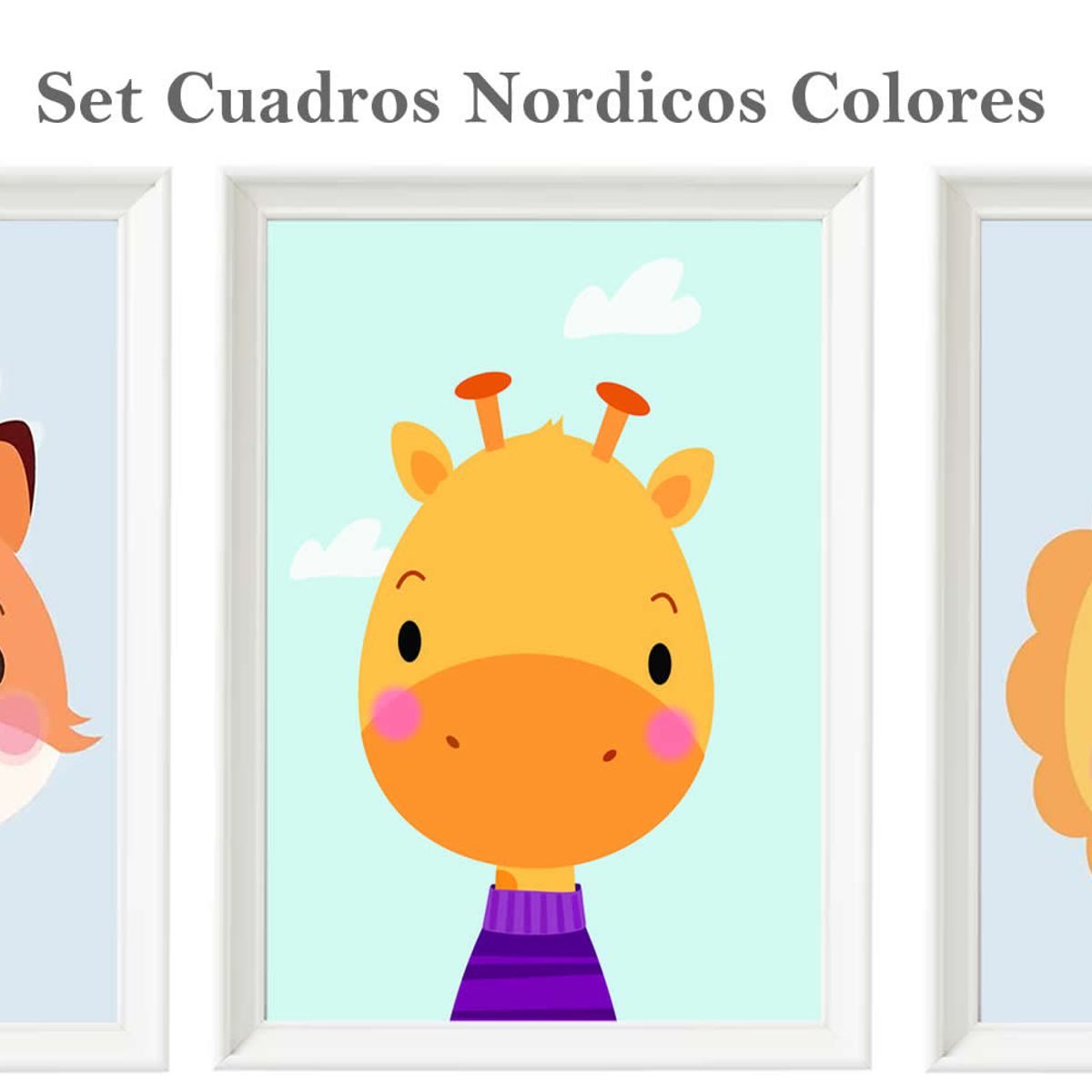 DECORACION CREATIVA - Set Cuadro Infantil niño - Animales Nordicos Colores