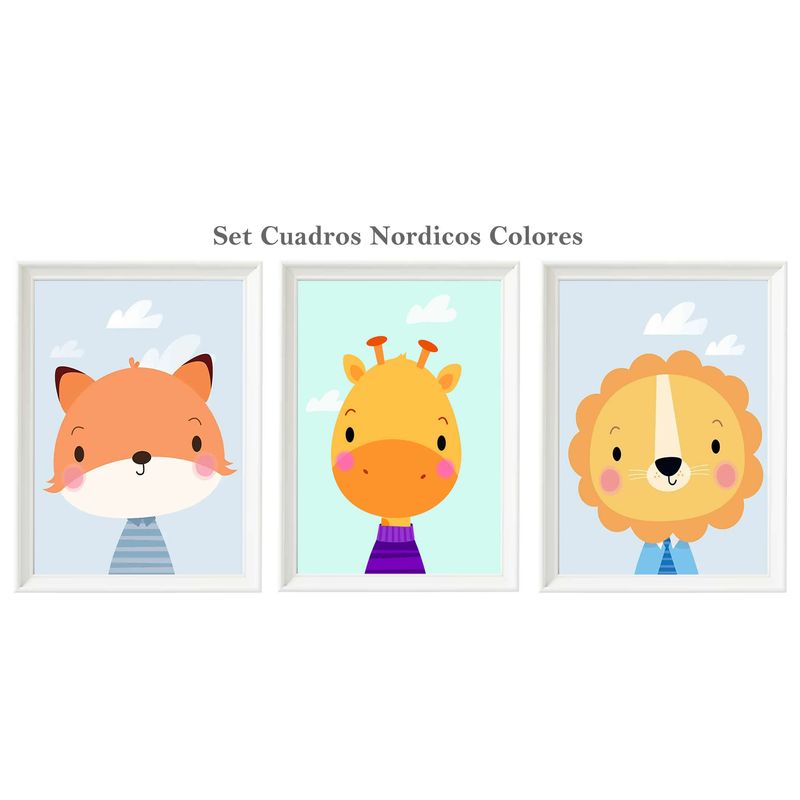 DECORACION CREATIVA - Set Cuadro Infantil niño - Animales Nordicos Colores