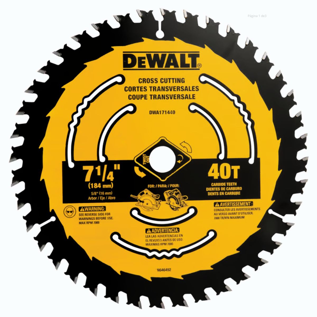 DEWALT - Disco De Sierra 7 1/4 (184mm) Dwa171440