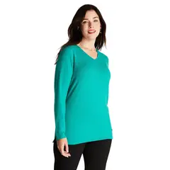 LORENZO DI PONTTI - Polera Camant Verde Manga Larga Cuello V