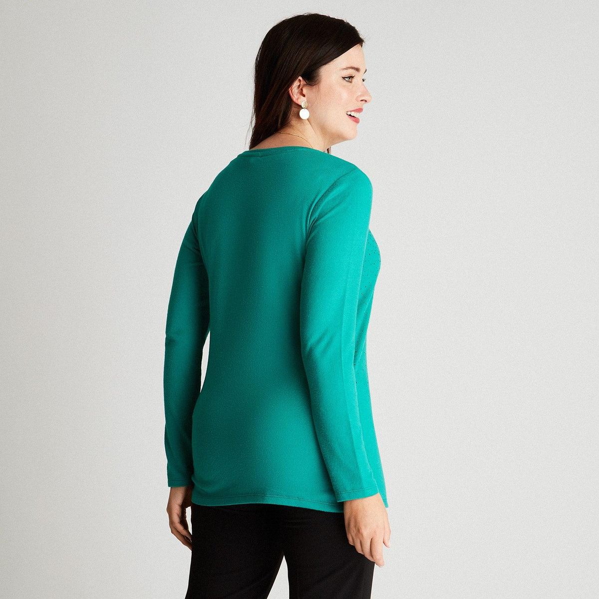 LORENZO DI PONTTI - Polera Camant Verde Manga Larga Cuello V