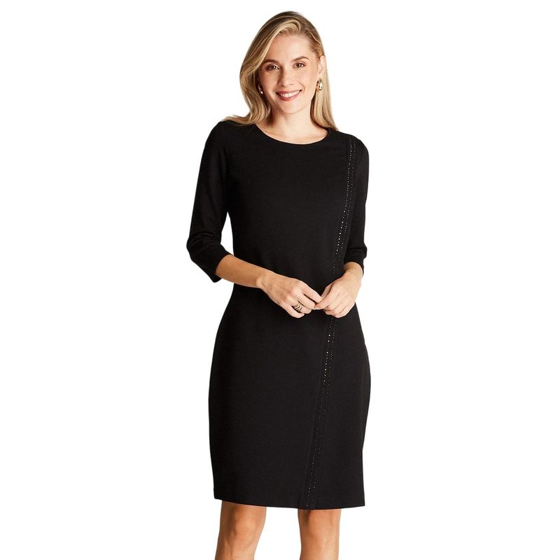 LORENZO DI PONTTI - Vestido Midi Negro Manga 3,4 Cuello Redondo