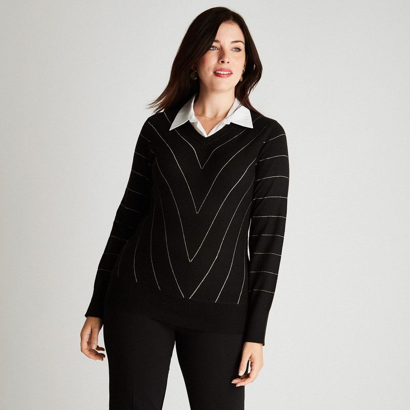 LORENZO DI PONTTI - Sweater Negro con Cuello de Camisa Integrado LORENZO DI PONTTI