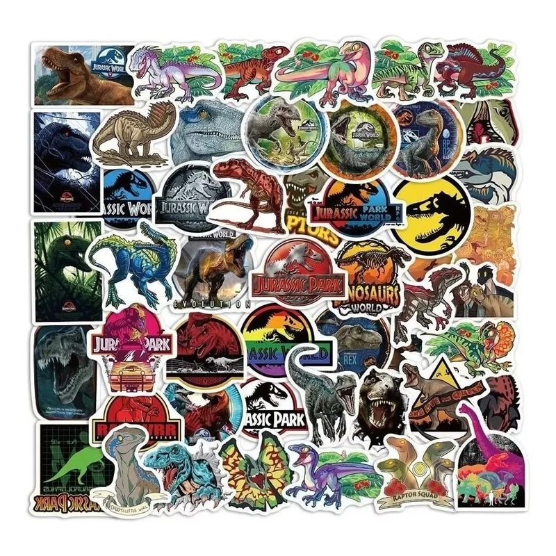 GARSIL - 50 Stickers de  Jurassic Park - Etiquetas Autoadhesivas