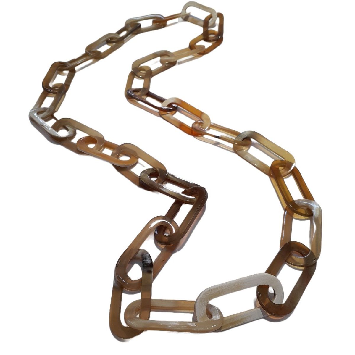 VANE COLLECTION - Collar para mujer maxi largo eslabones rectangulo redondo de hueso