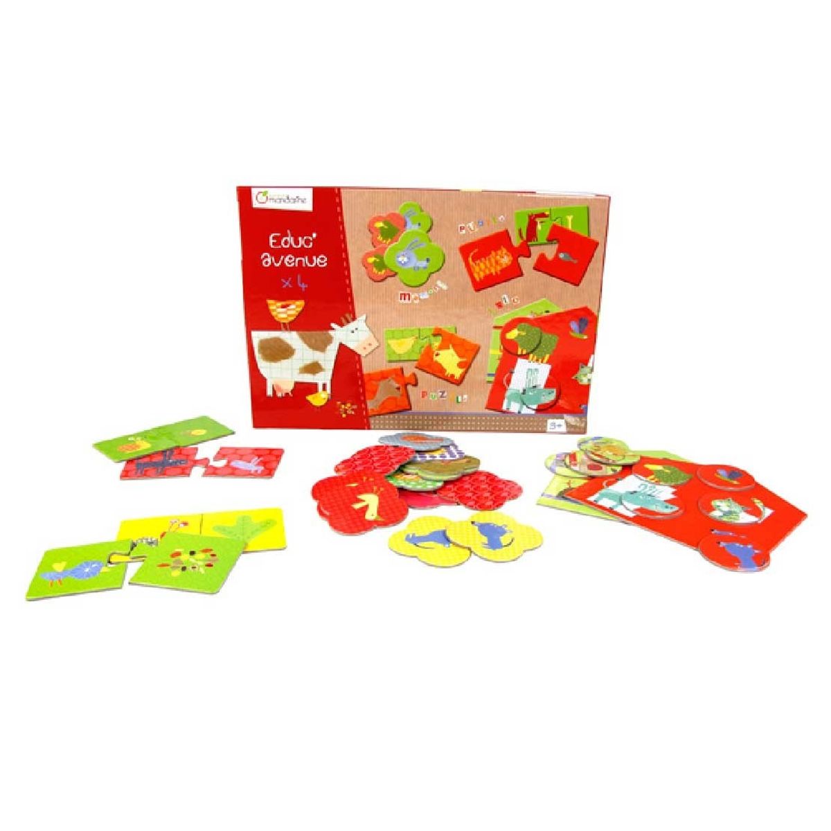 GENERICO - Caja 4 Juegos Granja Puzzle rompecabezas Loto Juego