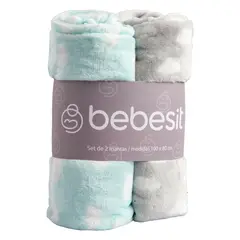 BEBESIT - Pack 2 Mantas Bebe Hipoalergénica 110*150 cm Celeste