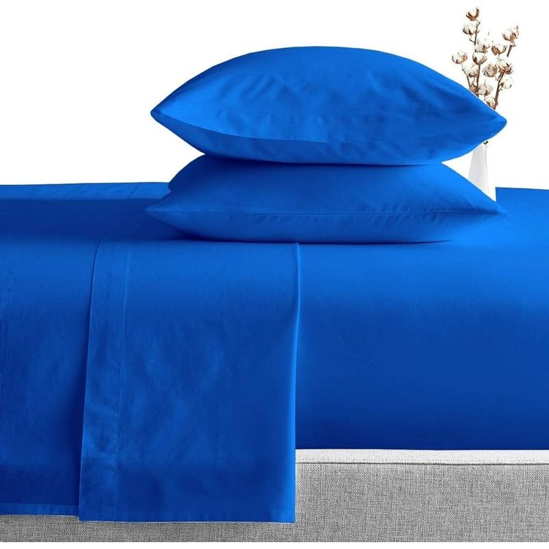 GENERICO - SABANA AZUL KING UNICOLOR 4 PIEZAS MATERIAL DE ALGODON MARIA