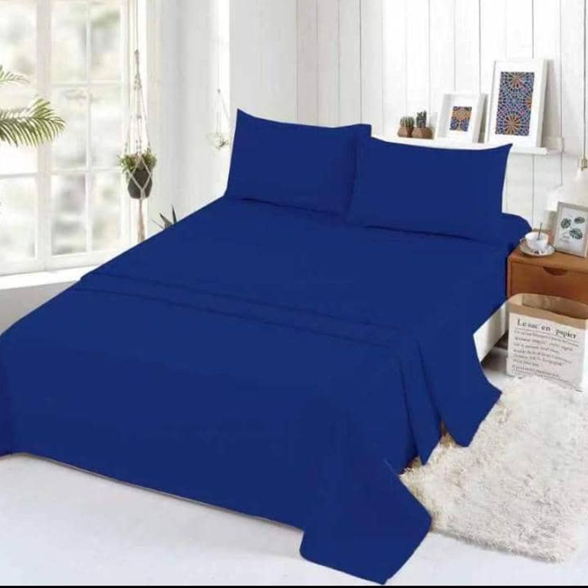 GENERICO - SABANA AZUL KING UNICOLOR 4 PIEZAS MATERIAL DE ALGODON MARIA