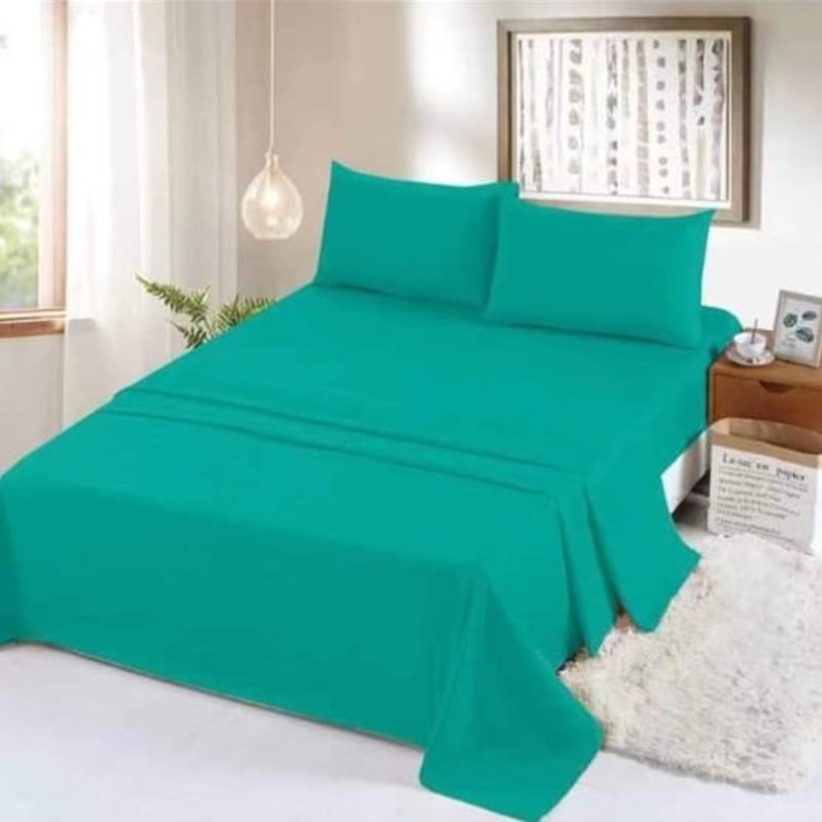 GENERICO - SABANA TURQUESA 2 PLAZA UNICOLOR 4 PIEZAS MATERIAL DE ALGODON WYM