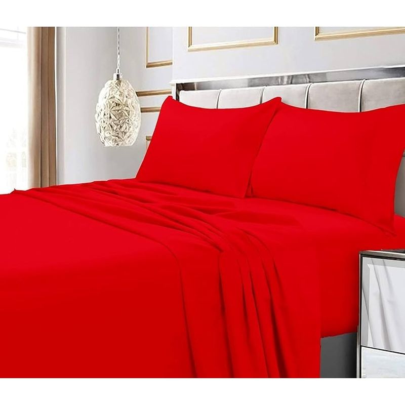 GENERICO - SABANA ROJO 2 PLAZA UNICOLOR 4 PIEZAS MATERIAL DE ALGODON WYM