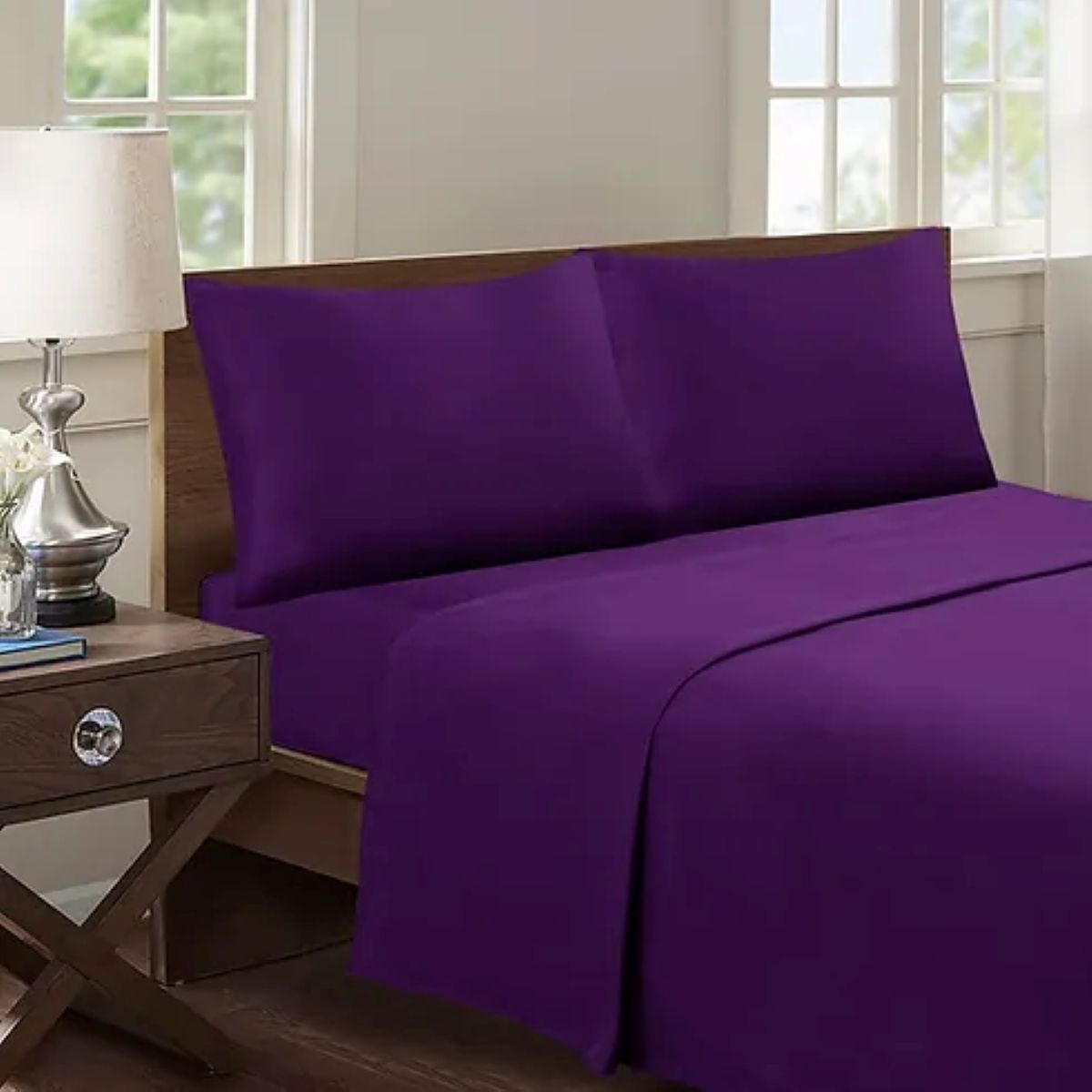 GENERICO - SABANA DE ALGODON MORADO UNICOLOR KING 4 PIEZAS GRS