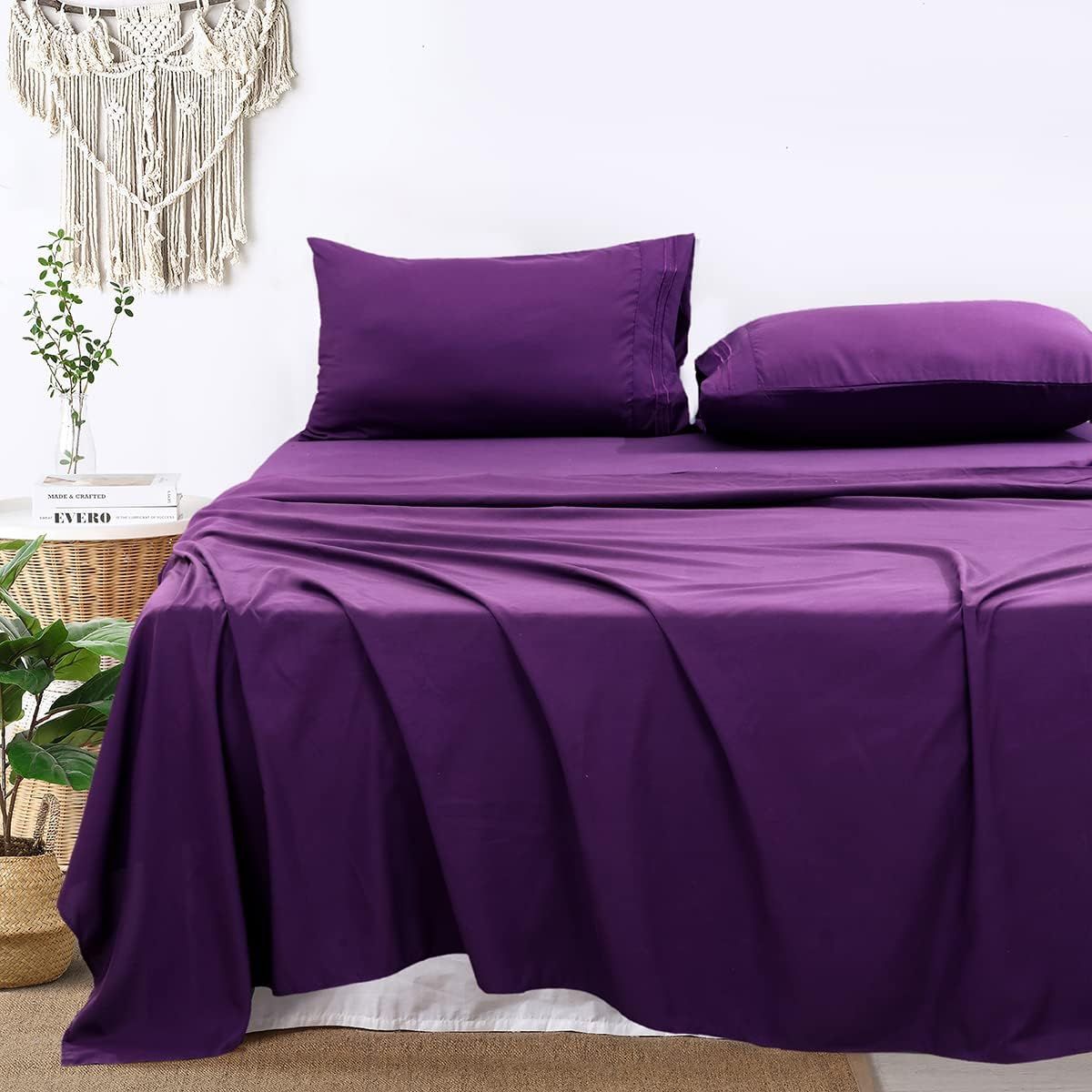 GENERICO - SABANA DE ALGODON MORADO UNICOLOR KING 4 PIEZAS GRS
