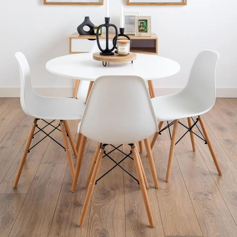 PANDALINO - Juego de comedor de Mesa Estela 80cm blanca + 4 sillas Eames blancas