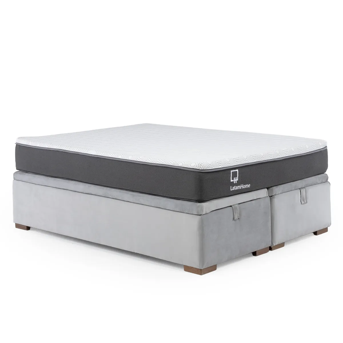 LATAM HOME - Cama Boxet 2 Plazas Base Dividida Colchon Resortes Zen Pro Con Funda Lavable Tela Gris