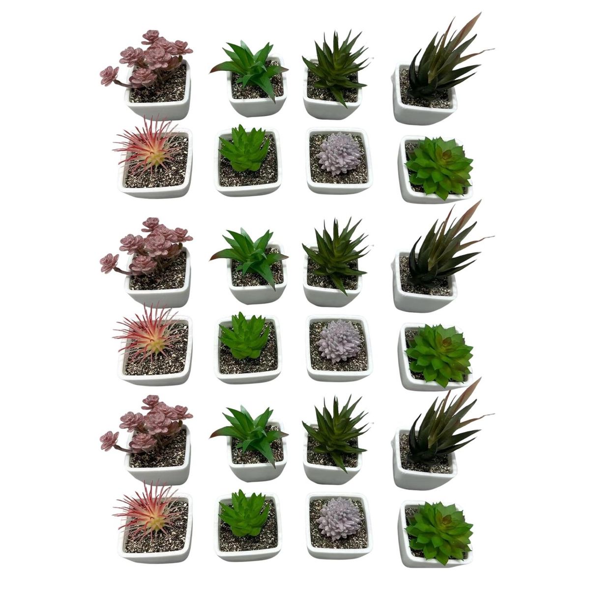 MOBII - Mini Suculentas Artificiales + Macetero Decoracion 24 Uni.