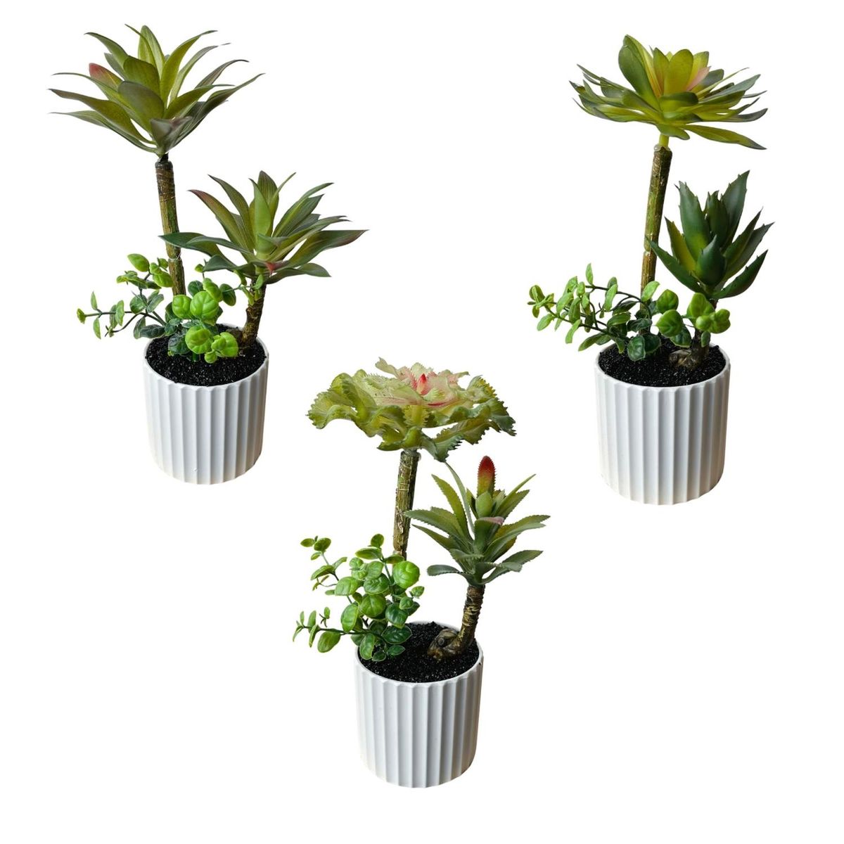 MOBII - Mini Suculentas Decorativas Artificiales Con Macetero 3 Uni.