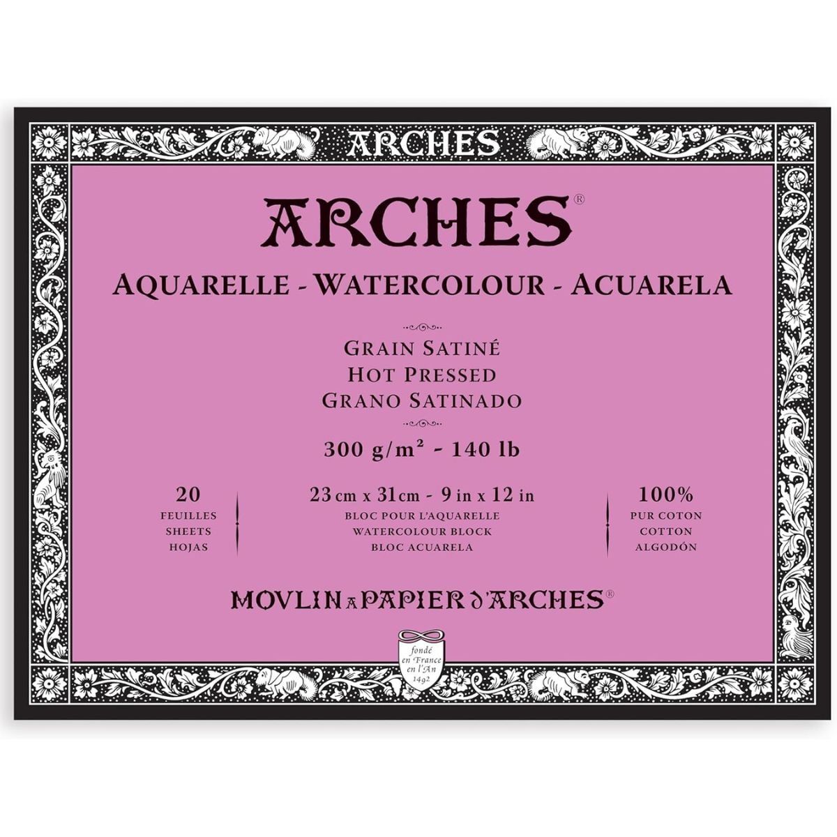 ARCHES - Block Papel Acuarela Arches 300g Grano Satinado 23x31cm 20H