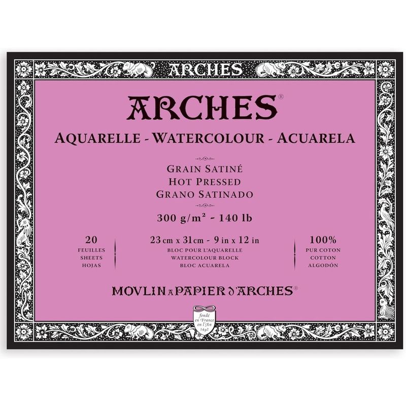 ARCHES - Block Papel Acuarela Arches 300g Grano Satinado 23x31cm 20H
