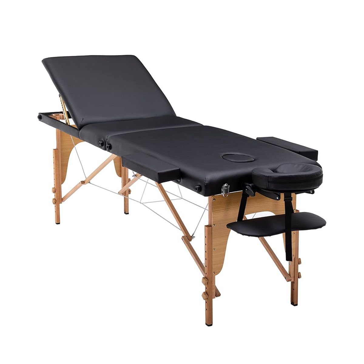 GLOMED - Camilla Masajes Plegable 3 Cuerpos Madera Negra Delux GLOMED