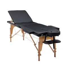 GLOMED - Camilla Masajes Plegable 3 Cuerpos Madera Negra Delux