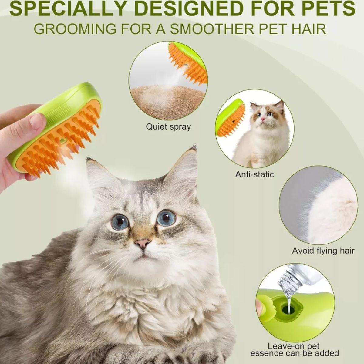 GENERICO - Cepillo De Vapor Vaporizado 3 En 1 Para Gatos